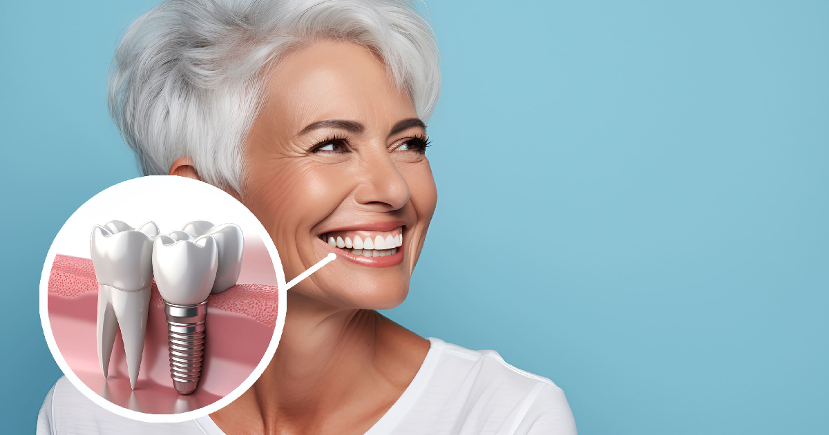 Smiling senior woman showcasing her successful dental implants in Oceanside, CA